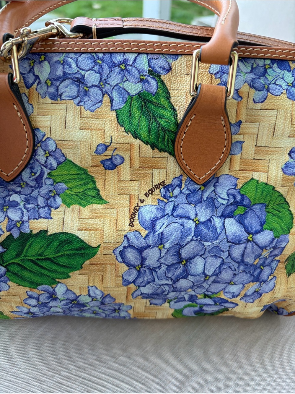 Dooney & Bourke Hydrangea Satchel in Blue and Tan - Picture 3 of 5